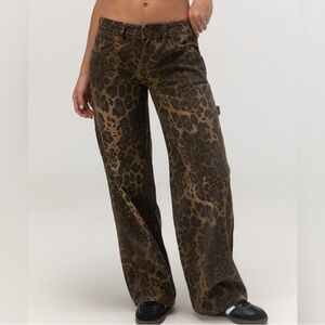 NBW RSQ Low Rise Leopard Baggy Carpenter Pants - Sz 23